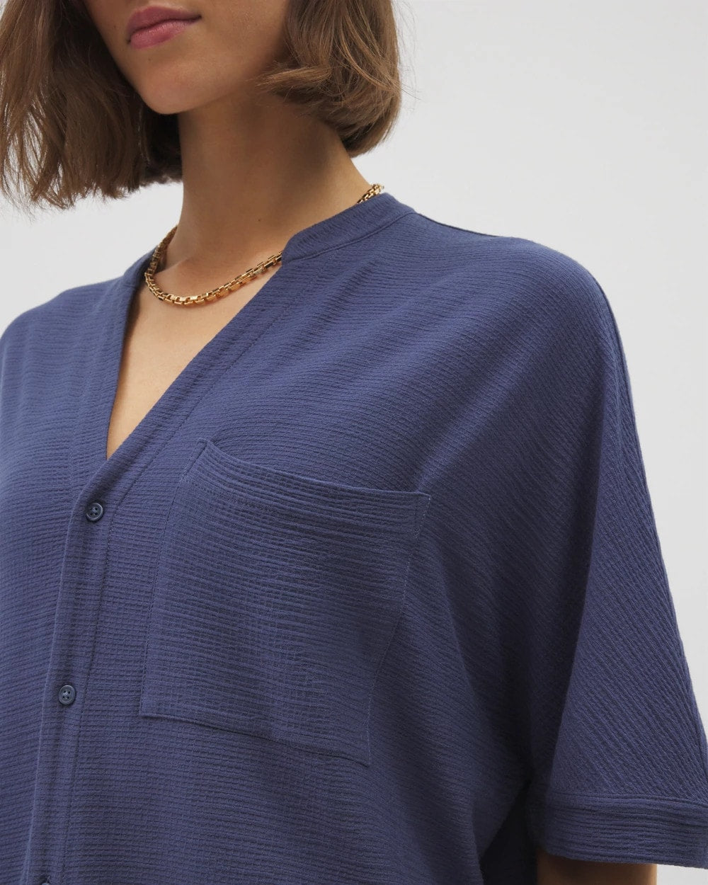 Soma / Crinkle Knit Relaxed Button-Up Top LUNAR TIDE