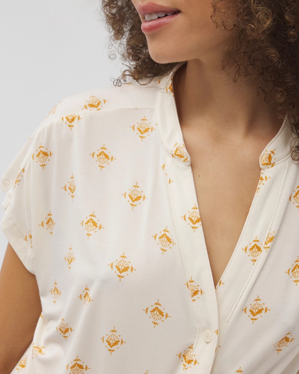 Soma / Mandarin Collar Short Sleeve Pajama Top KASHMIR ICON CHAMP