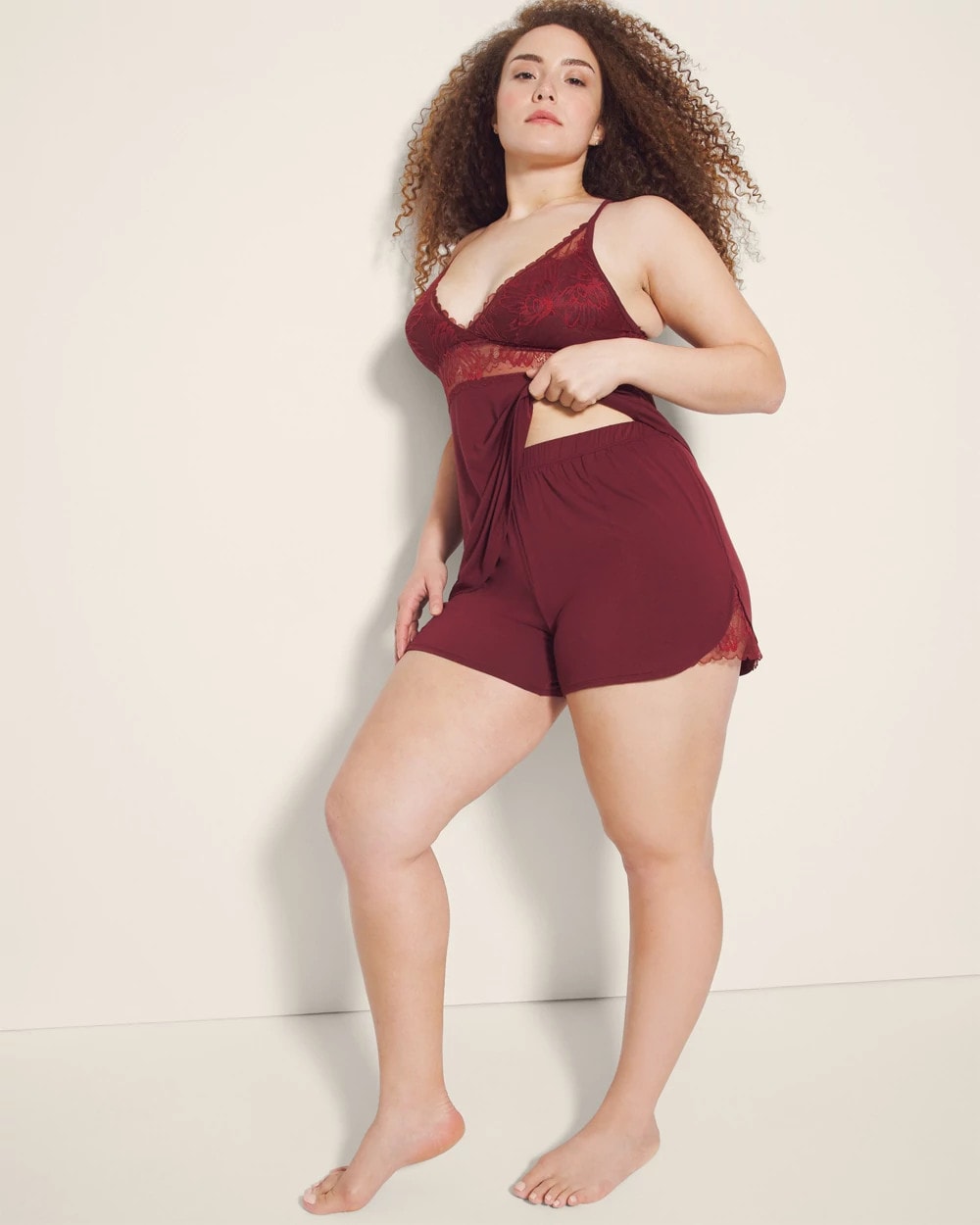 Soma / Lace Trim Pajama Shorts VERMILLION