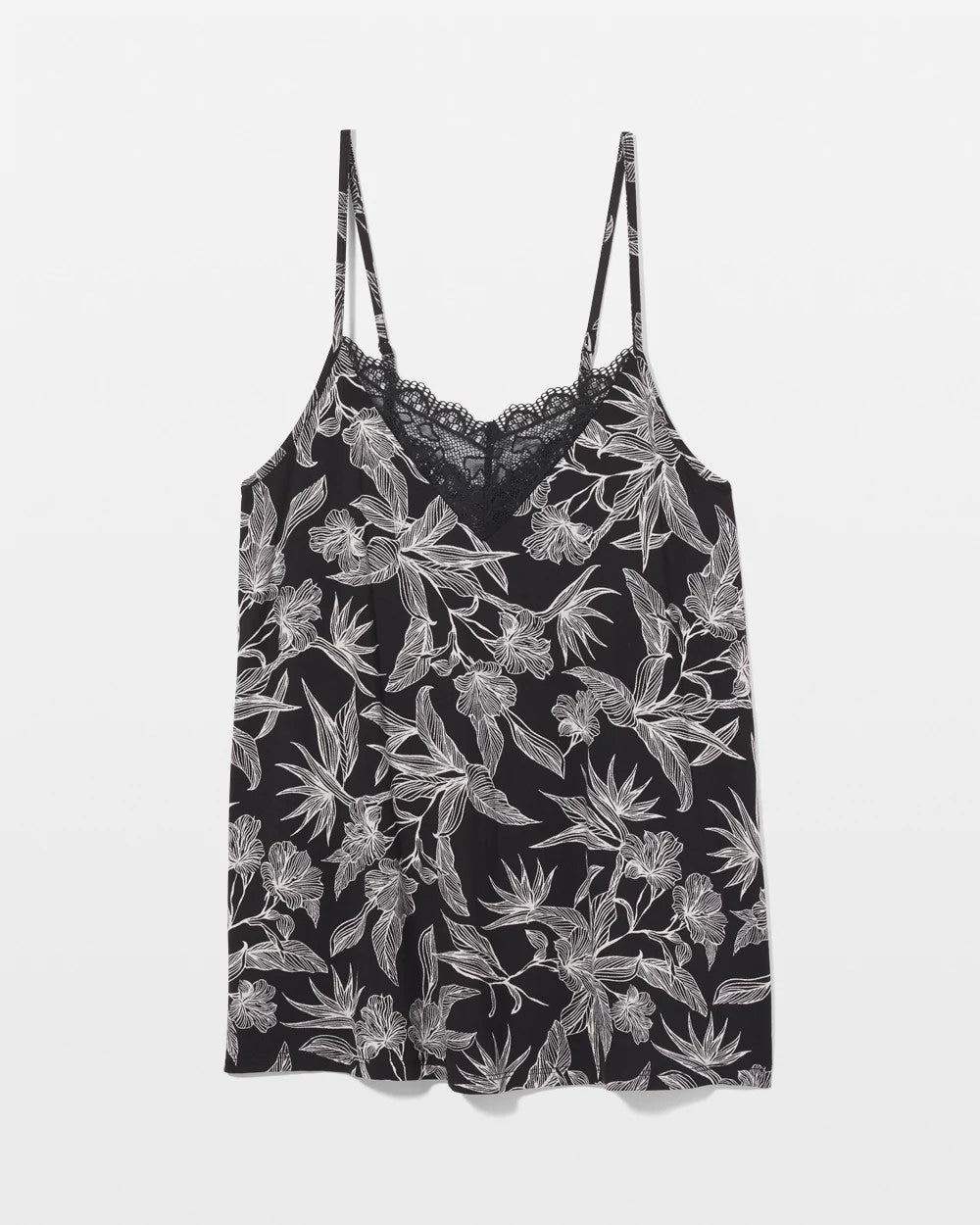 Soma / Lace Trim Pajama Cami PLUMERIA BLOOMS BLK CH
