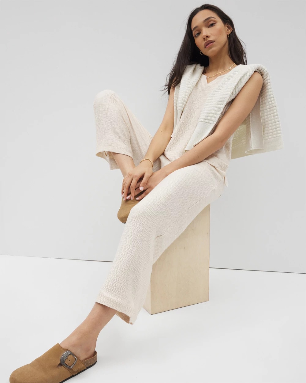 Soma / Crinkle Knit Wide Leg Pant PARCHMENT