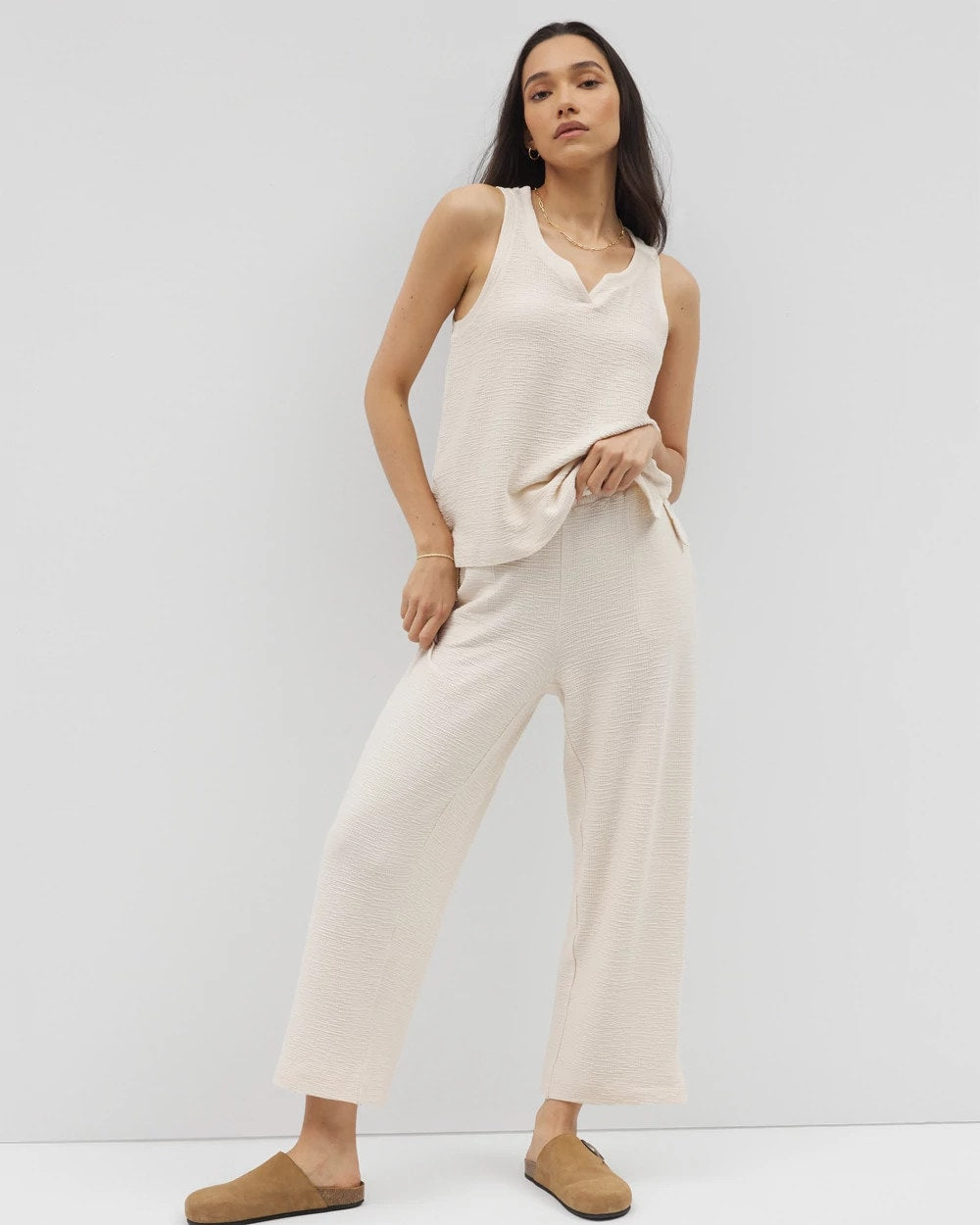 Soma / Crinkle Knit Wide Leg Pant PARCHMENT