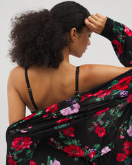 Soma / Long-Sleeve Short Robe RHAPSODY FLORA BLACK
