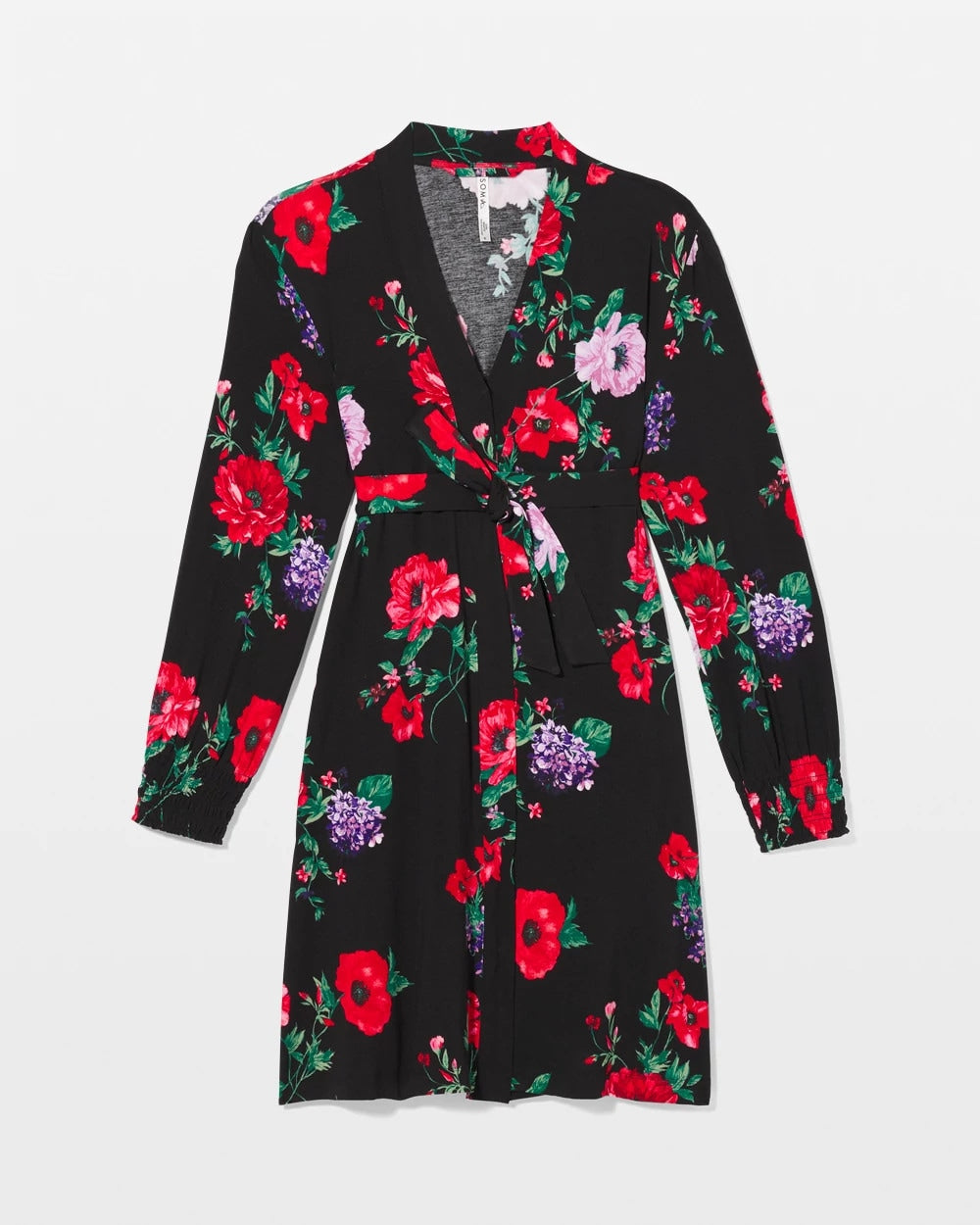 Soma / Long-Sleeve Short Robe RHAPSODY FLORA BLACK