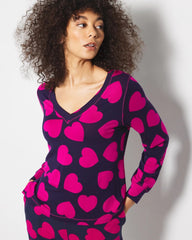 Soma / Long-Sleeve V-Neck Pajama Top LOVE STRUCK NAVY