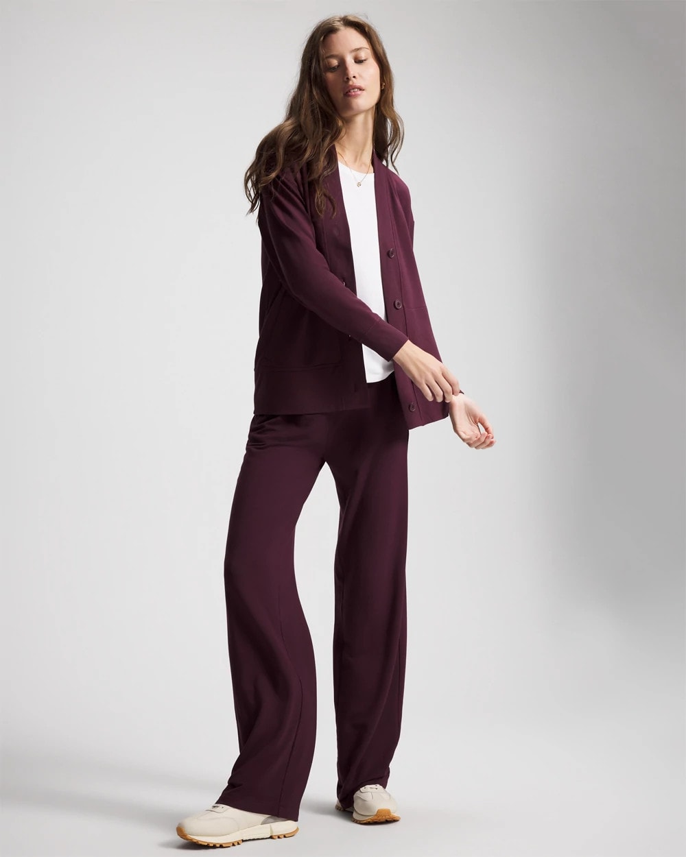 Soma / Ultrasoft Fleece Relaxed Button Up Cardigan MERLOT