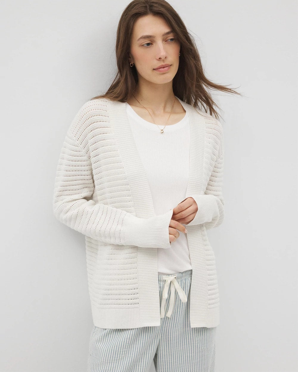 Soma / Cotton Open Stitch Cardigan SALT MIST