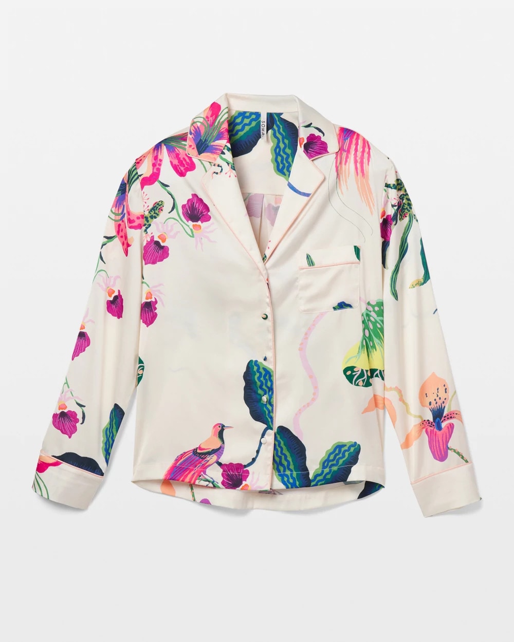 Soma / Long-Sleeve Notch Collar Pajama Top PARADISE SOIREE WHITE SK