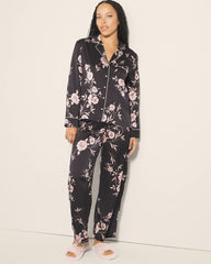 Soma / Long-Sleeve Notch Collar Pajama Top NOSTALGIA FLORA BLACK