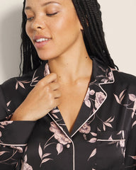 Soma / Long-Sleeve Notch Collar Pajama Top NOSTALGIA FLORA BLACK