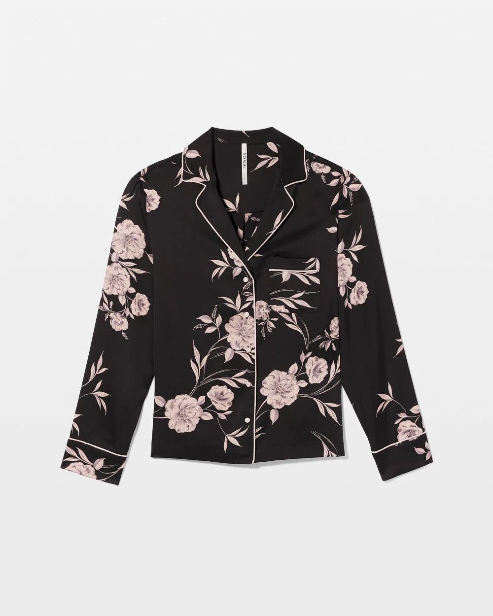 Soma / Long-Sleeve Notch Collar Pajama Top NOSTALGIA FLORA BLACK
