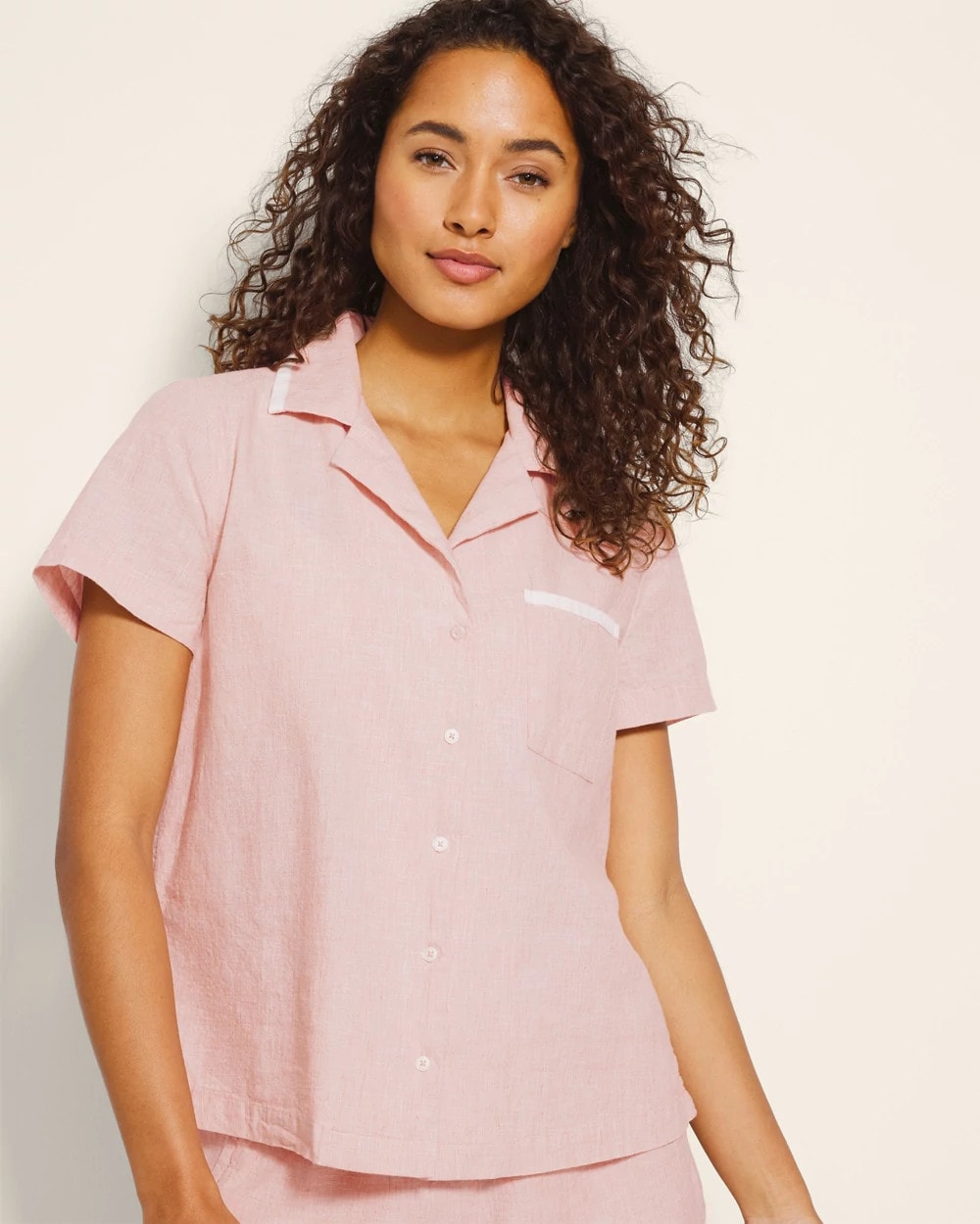 Soma / Short-Sleeve Notch Collar Pajama Top CREME BRULEE CROSSDYE