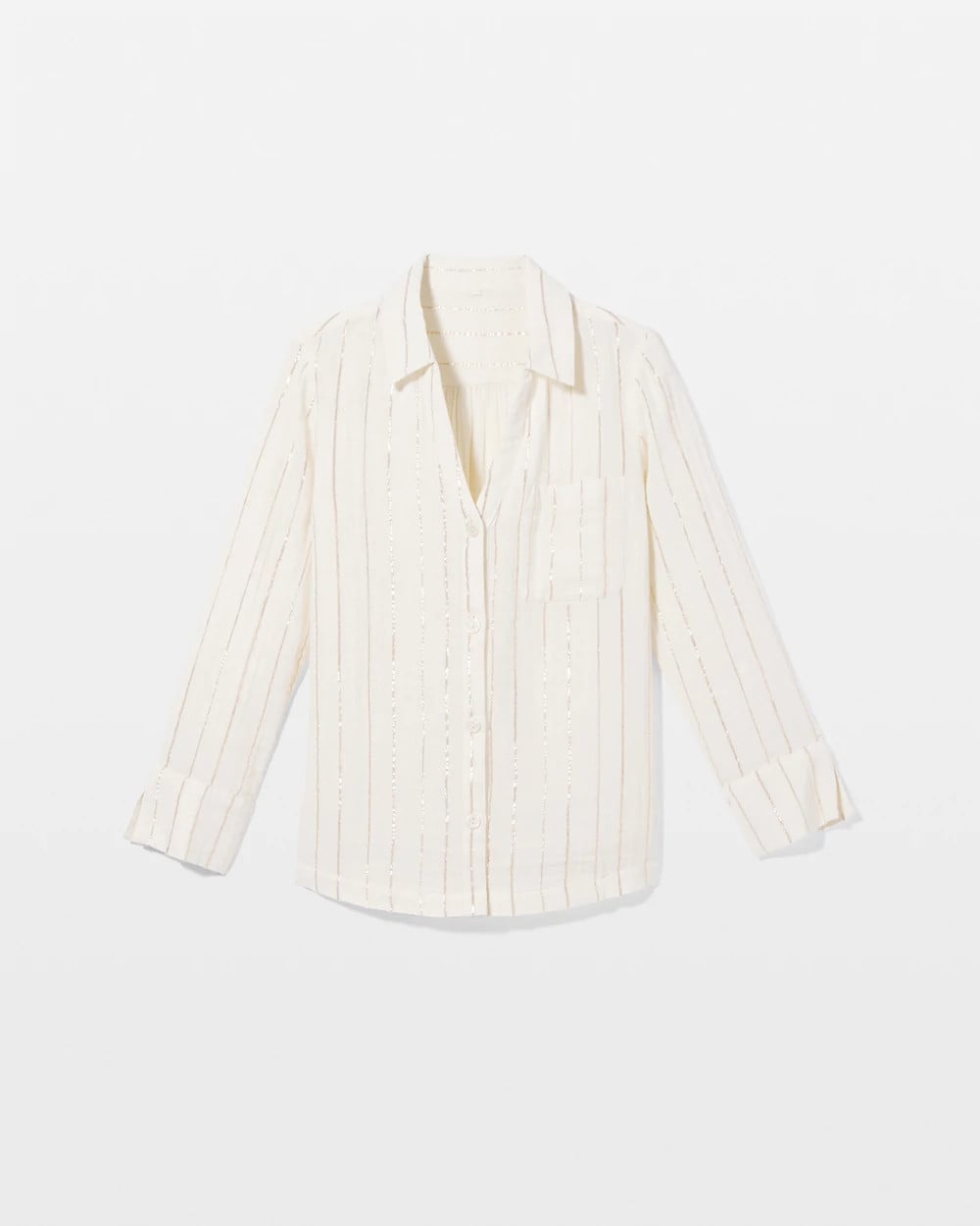 Soma / Cotton Gauze Long Sleeve Notch Collar Pajama Top CHAMPAGNE STRIPE