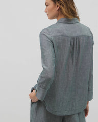 Soma / Cotton Gauze Long Sleeve Notch Collar Pajama Top DARK SEA CROSSDYE