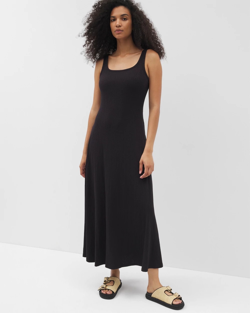 Soma / Rib Square Neck Lounge Dress BLACK