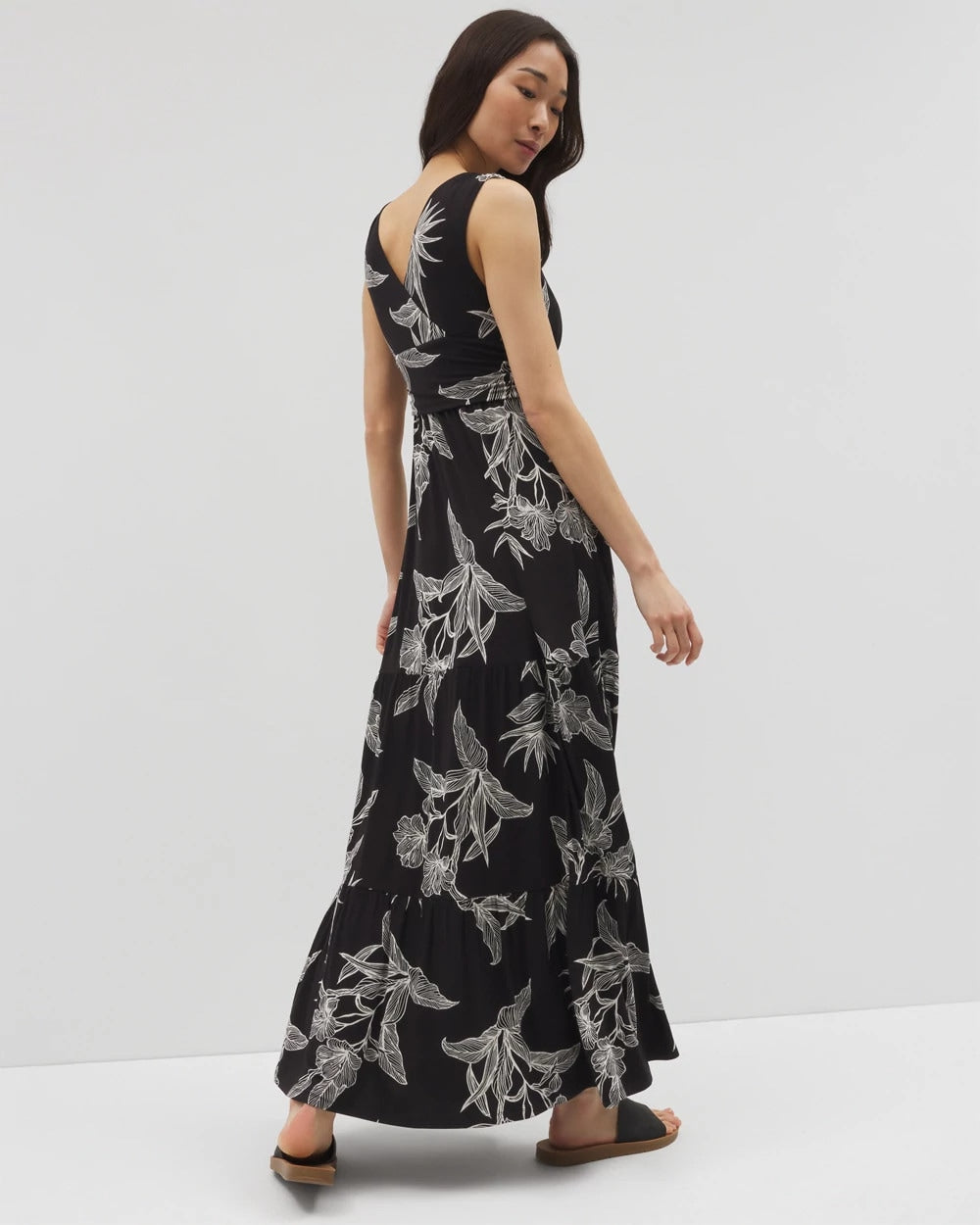 Soma / Goddess Tiered Maxi Dress PLUMERIA BLOOMS GRAND BLK