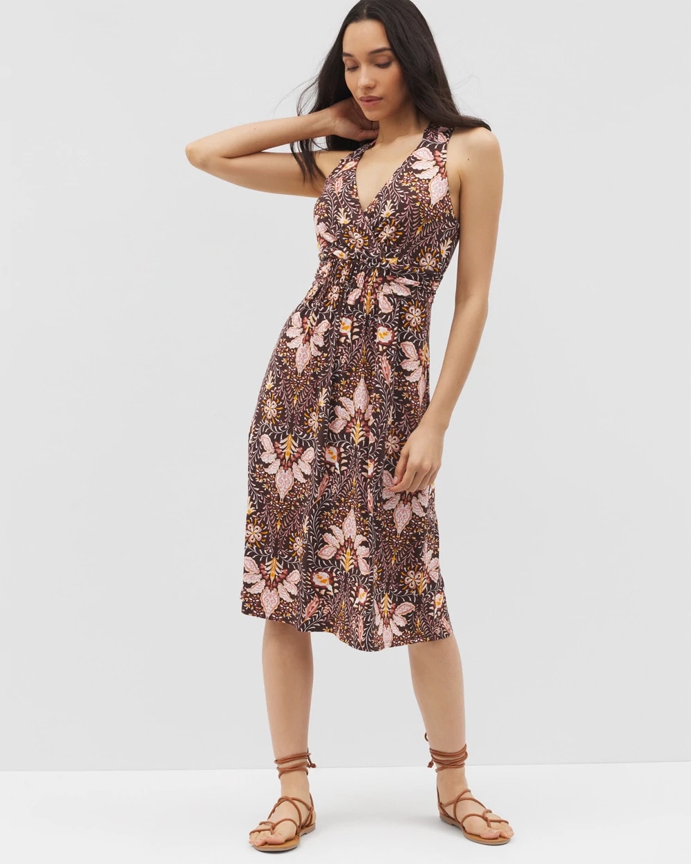Soma / Cross Back Strap Bra Dress VIVID VINES FRENCH ROAST