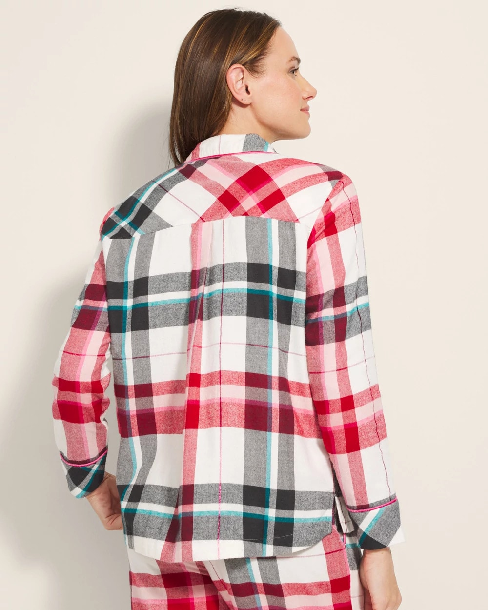 Soma / Super Soft Long-Sleeve Notch Collar Pajama Top FIRESIDE PLAID CHAMPAGNE