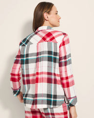 Soma / Super Soft Long-Sleeve Notch Collar Pajama Top FIRESIDE PLAID CHAMPAGNE