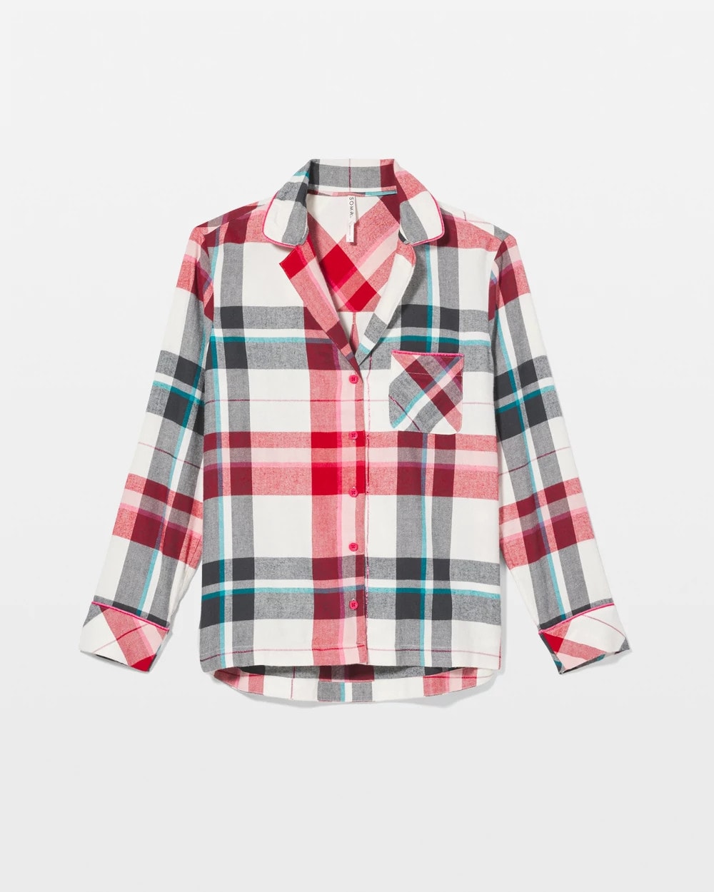 Soma / Super Soft Long-Sleeve Notch Collar Pajama Top FIRESIDE PLAID CHAMPAGNE
