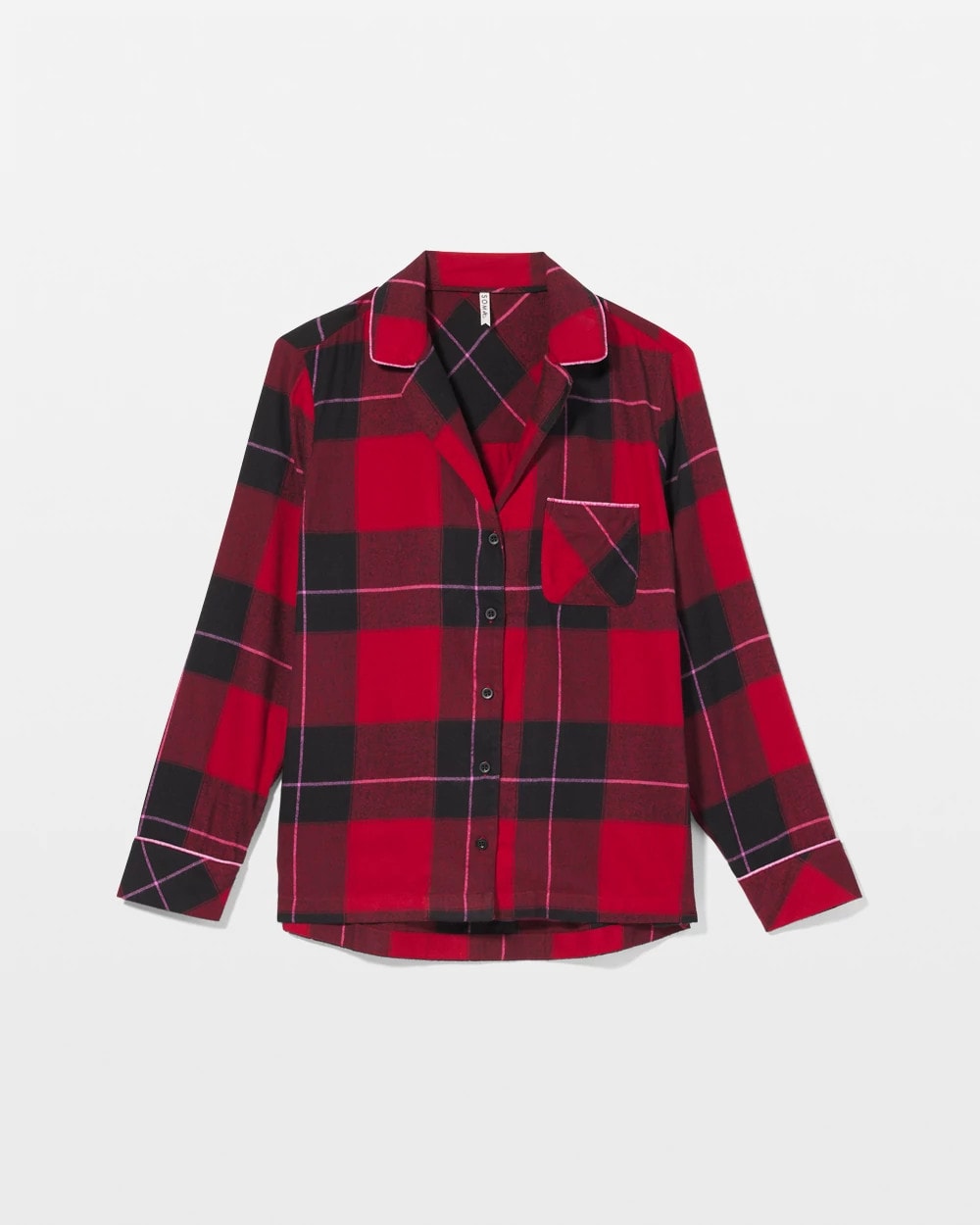 Soma / Super Soft Long-Sleeve Notch Collar Pajama Top WRAPPED UP PLAID RED