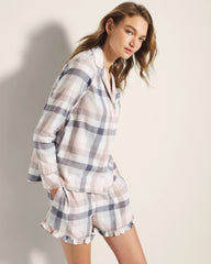 Soma / Super Soft Long-Sleeve Notch Collar Pajama Top DREAMIEST PLAID GRAY