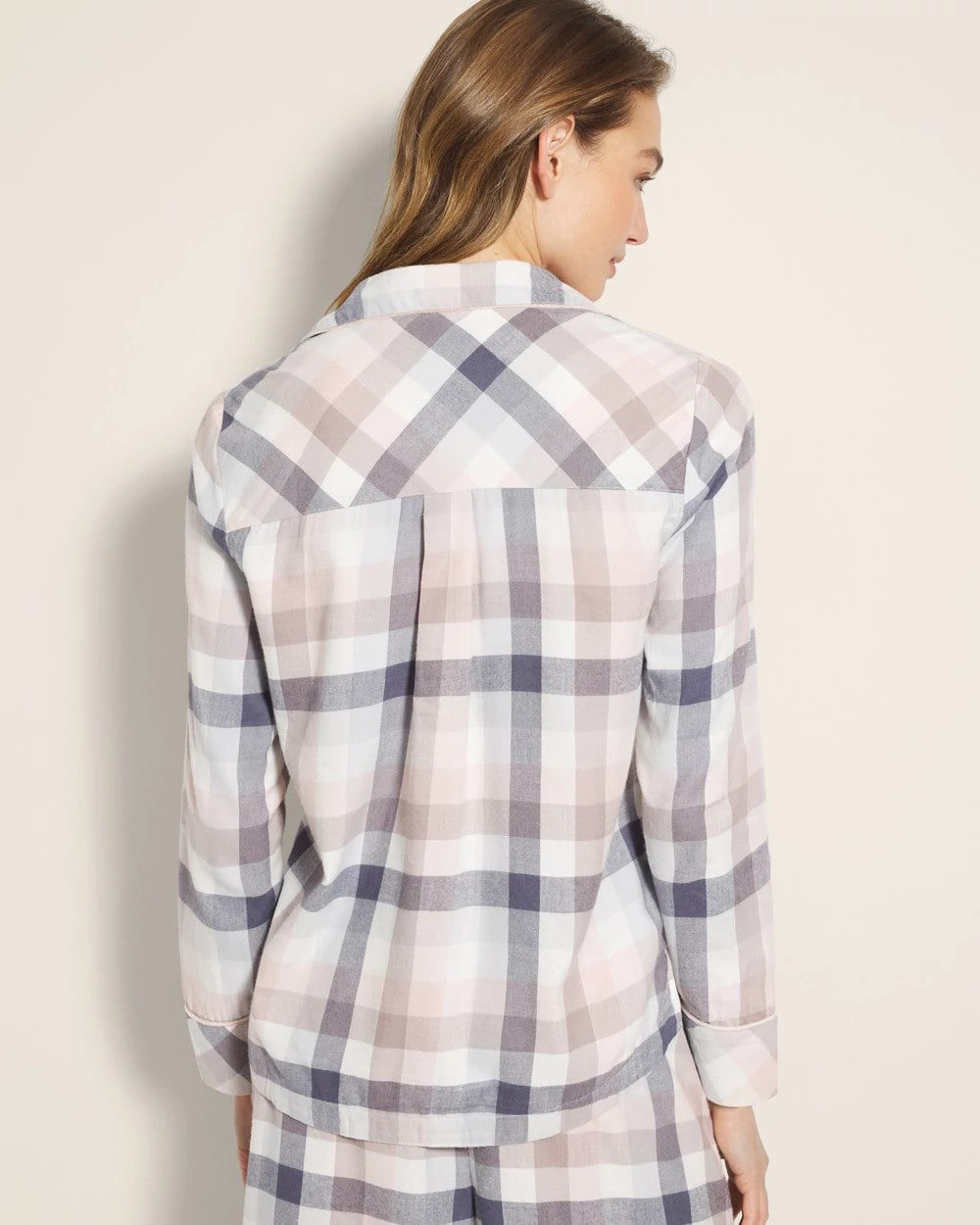 Soma / Super Soft Long-Sleeve Notch Collar Pajama Top DREAMIEST PLAID GRAY