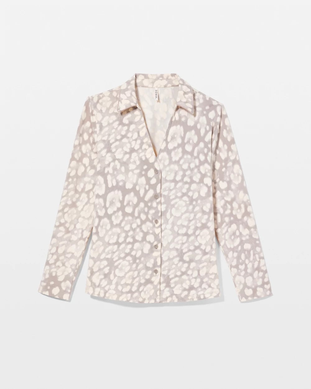 Soma / Long-Sleeve Notch Collar Pajama Top JAGUAR SPOT G SLVR TAUPE