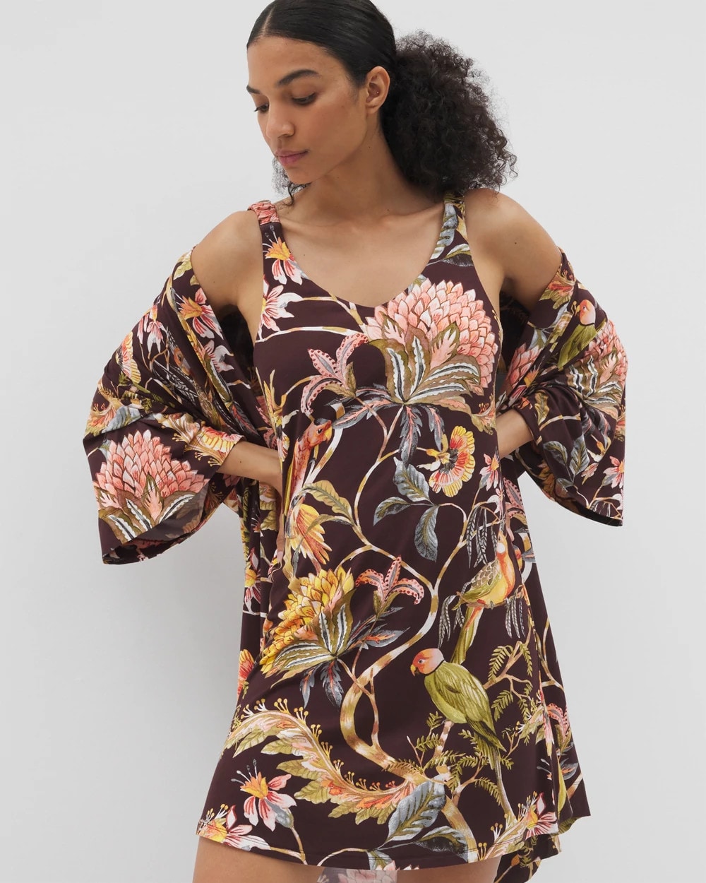 Soma / Shirred Strap Chemise PARROT-DISO PLUME G PLUM