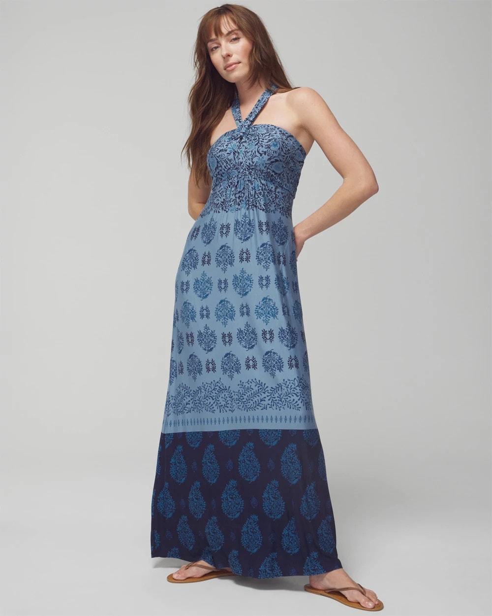 Soma / Halter Maxi Bra Dress BELLA STAMP BORDER BLUE