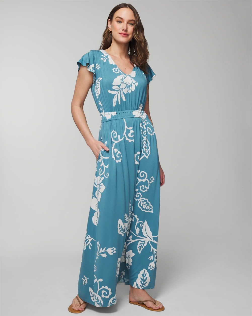 Soma / Flutter Sleeve Maxi Bra Dress GARDEN TAPESTRY G BLUE