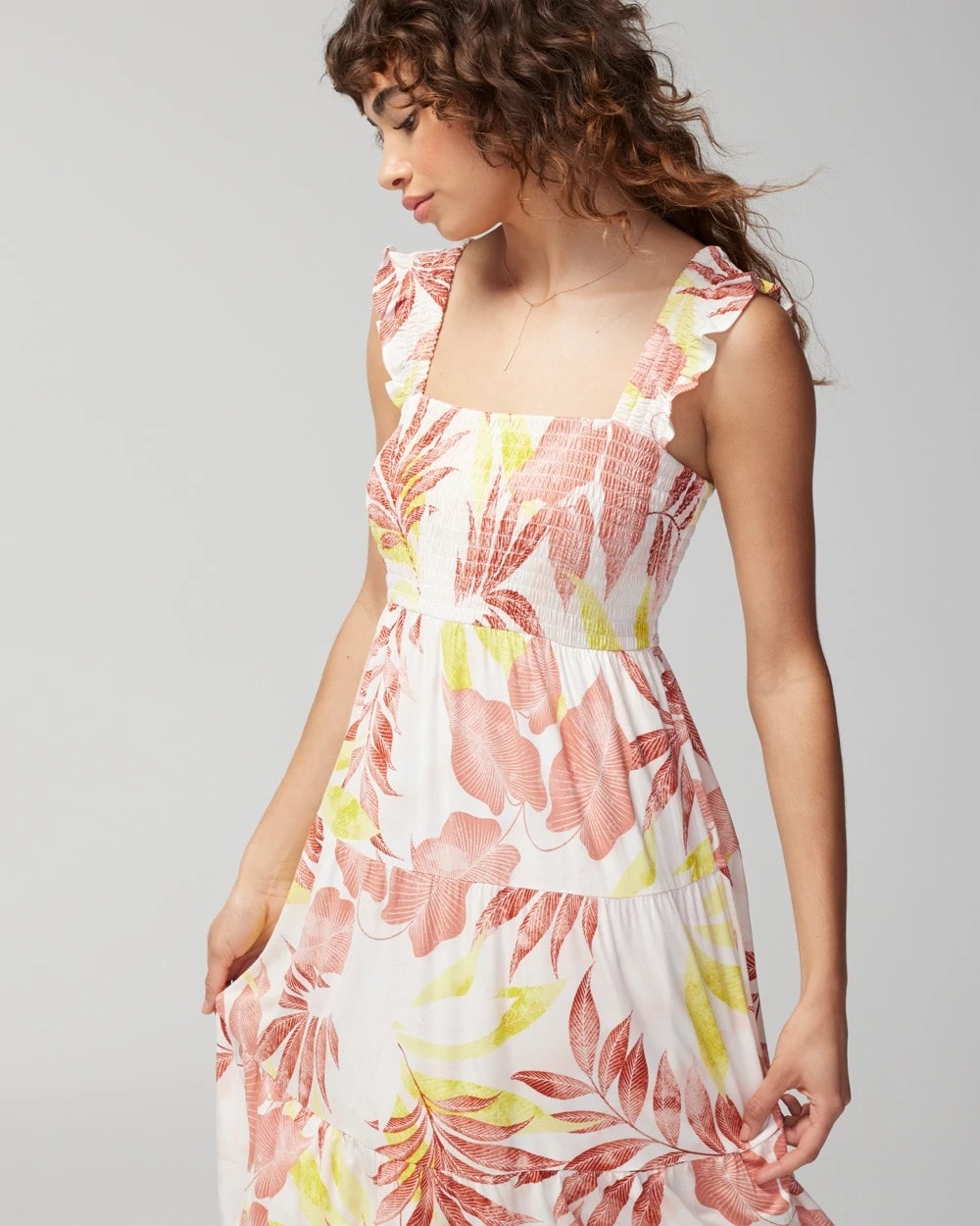 Soma / Smocked Flutter Sleeve Mini Bra Dress ENCHANTED PALMS KEY LIME