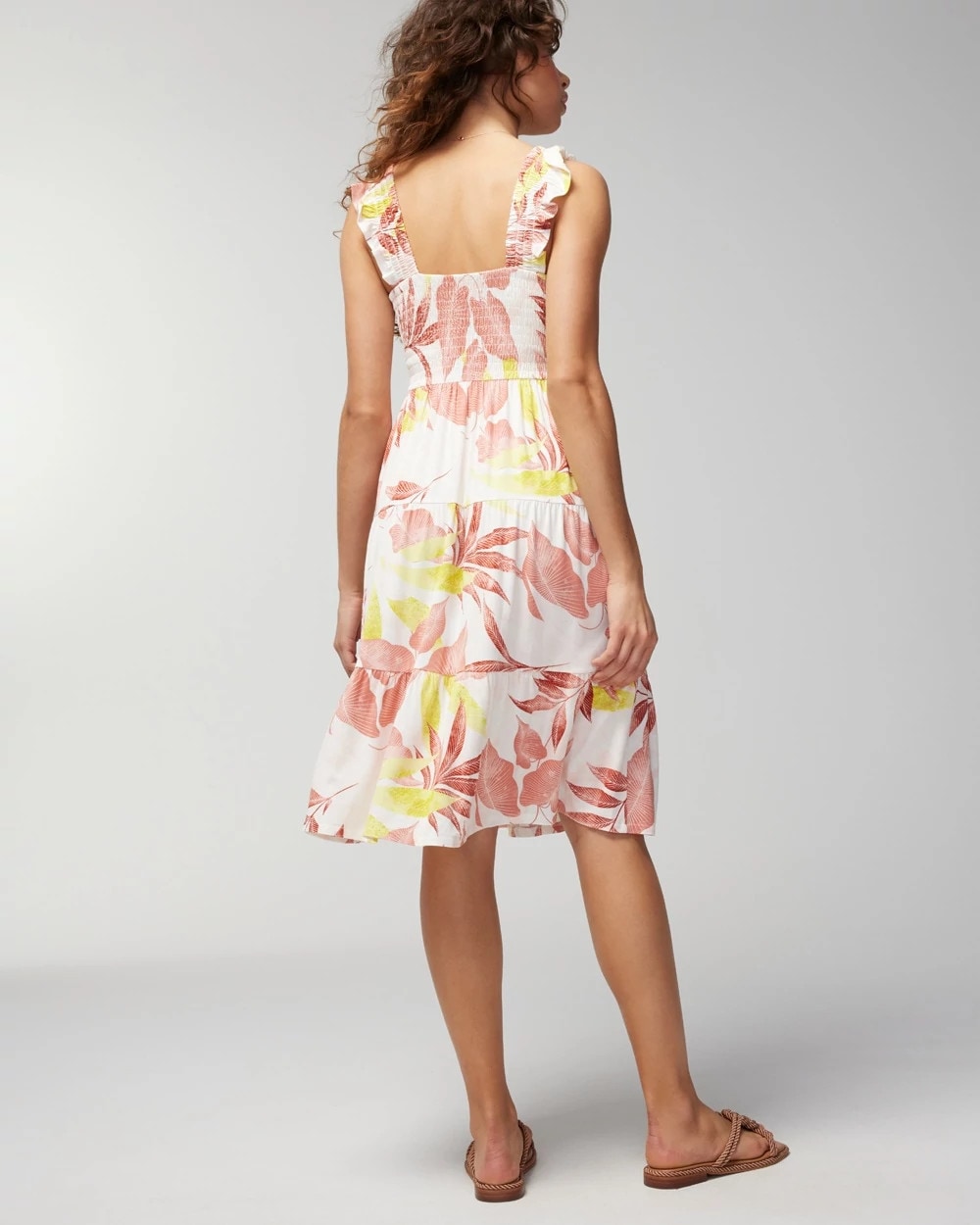 Soma / Smocked Flutter Sleeve Mini Bra Dress ENCHANTED PALMS KEY LIME