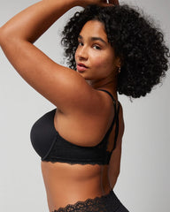 Soma / Push-Up Plunge Bra with Lace BLACK