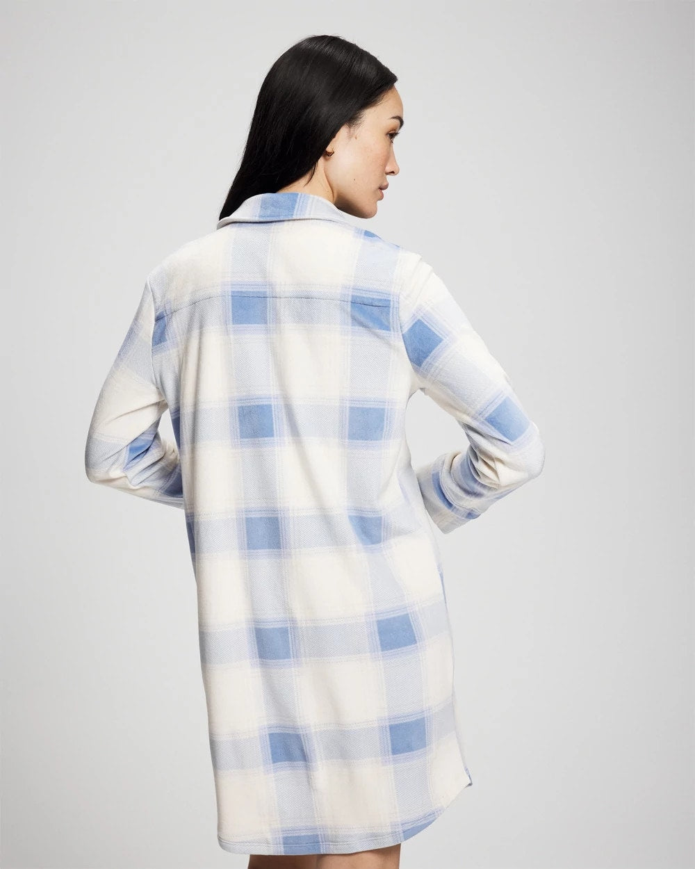 Soma / Long-Sleeve Notch Collar Sleepshirt FROSTED PLAID BLUE