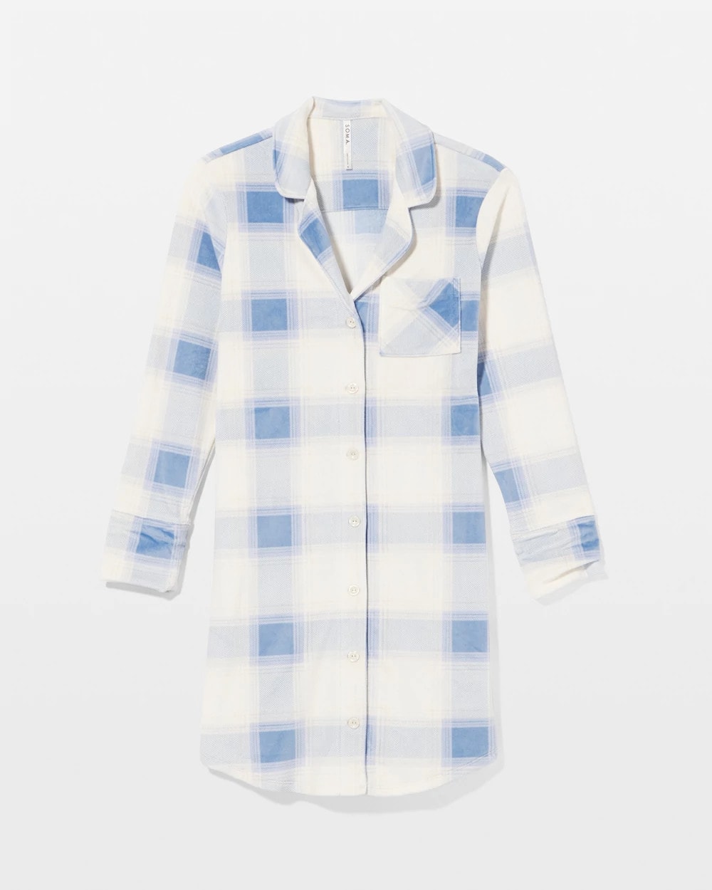 Soma / Long-Sleeve Notch Collar Sleepshirt FROSTED PLAID BLUE