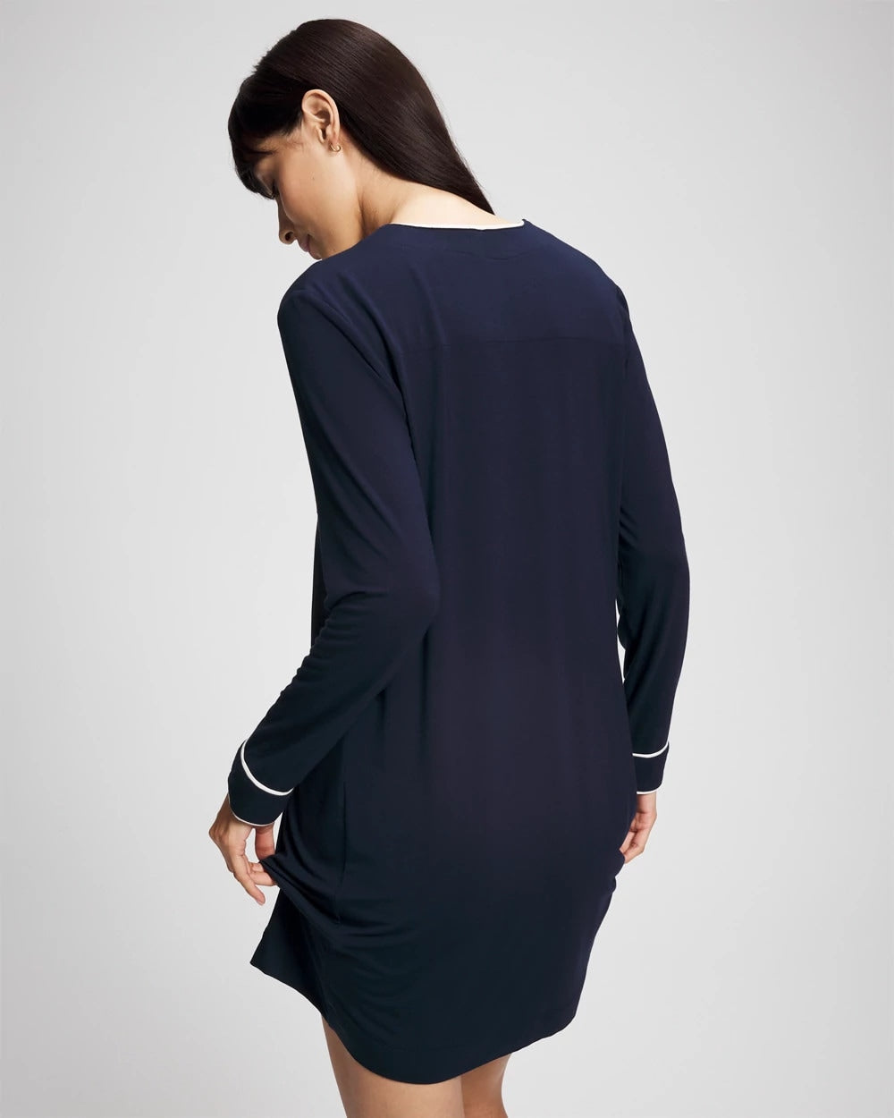 Soma / Piped Long-Sleeve Sleepshirt NIGHTFALL NAVY