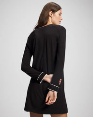Soma / Piped Long-Sleeve Sleepshirt BLACK