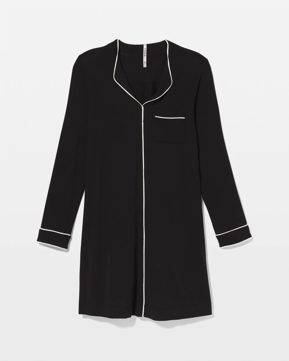 Soma / Piped Long-Sleeve Sleepshirt BLACK