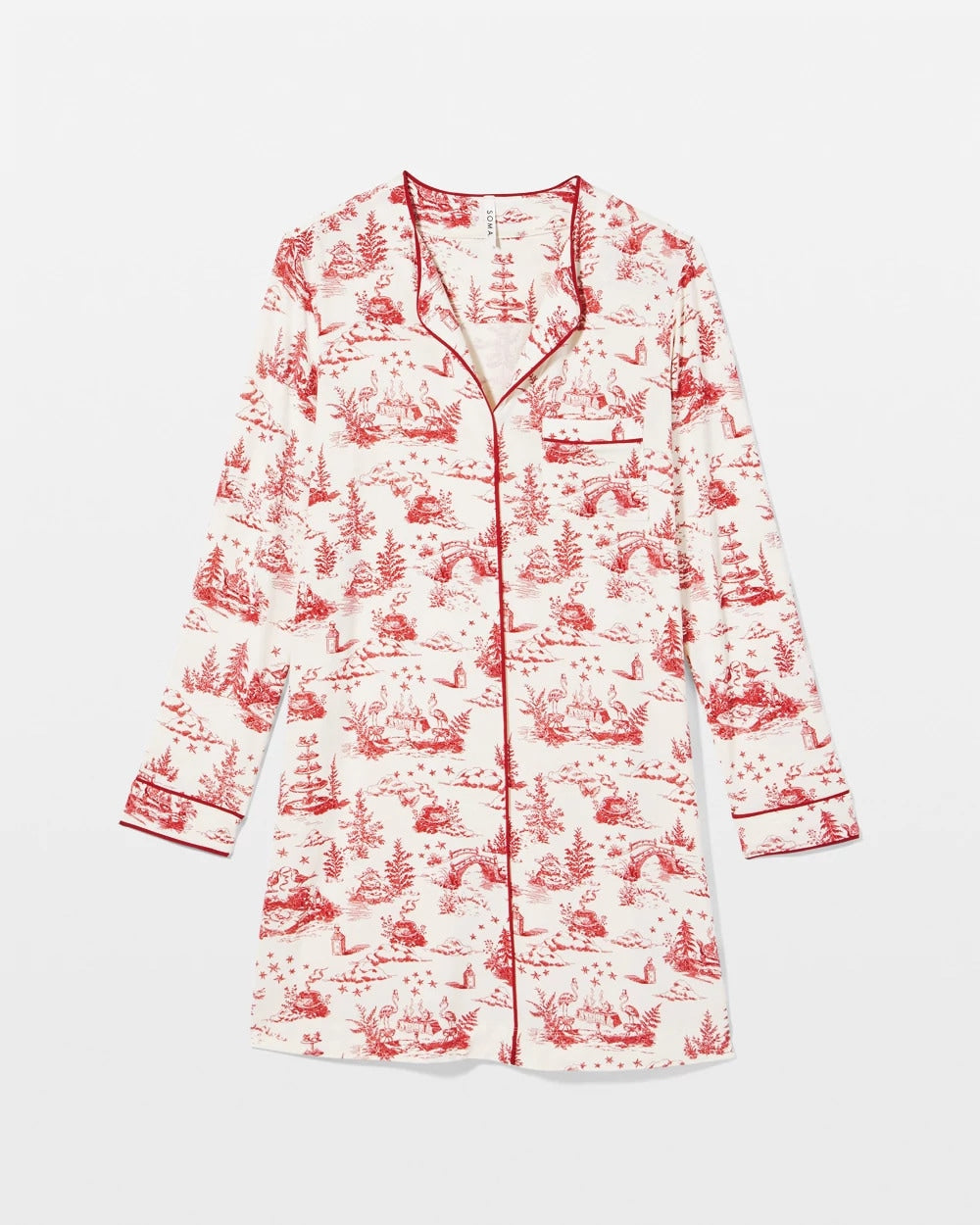 Soma / Piped Long-Sleeve Sleepshirt ENCHANTED TOILE CHAMPAGNE