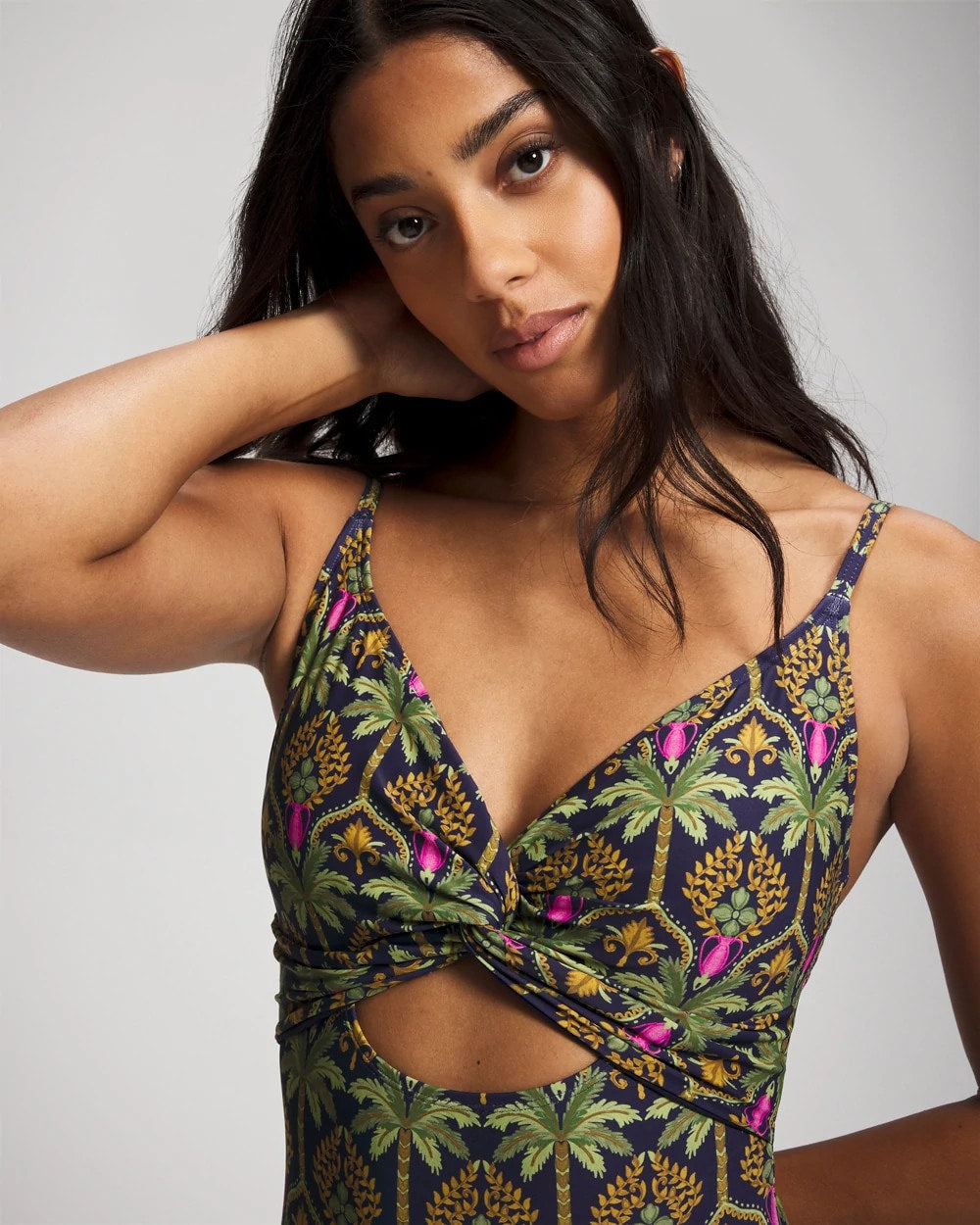 Soma / Twist-Front Keyhole One Piece PALMY PATTERNS NAVY
