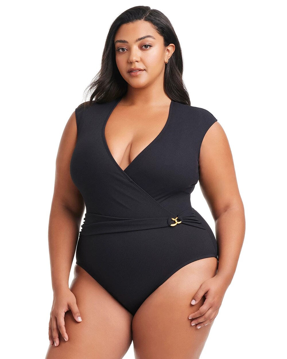 Soma / Pique Ole Cap Sleeve Surplice One Piece BLACK