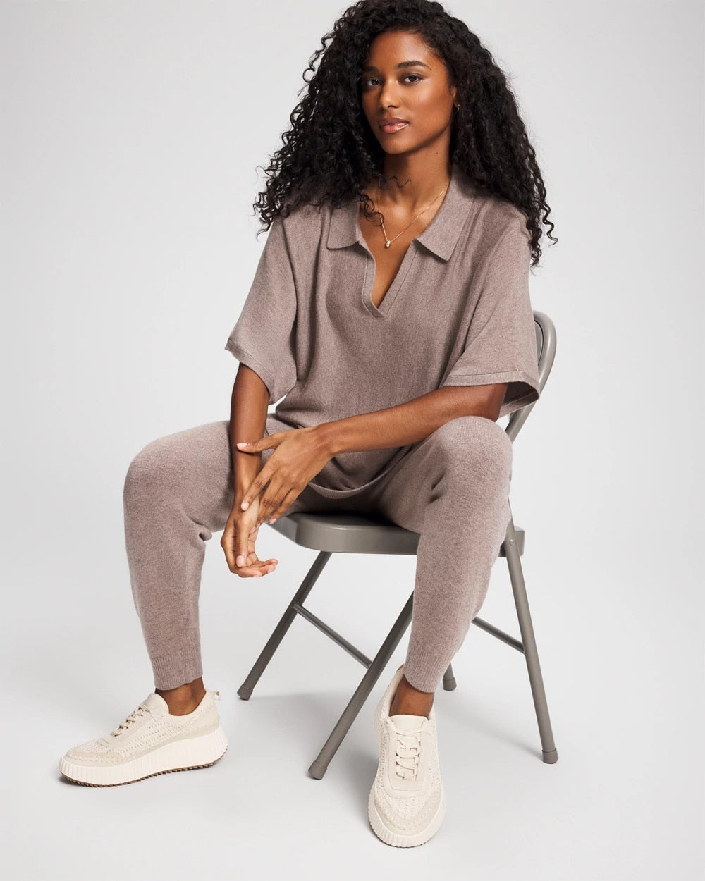 Soma / Premier Knit Sweater Collared Top HEATHER FAWN