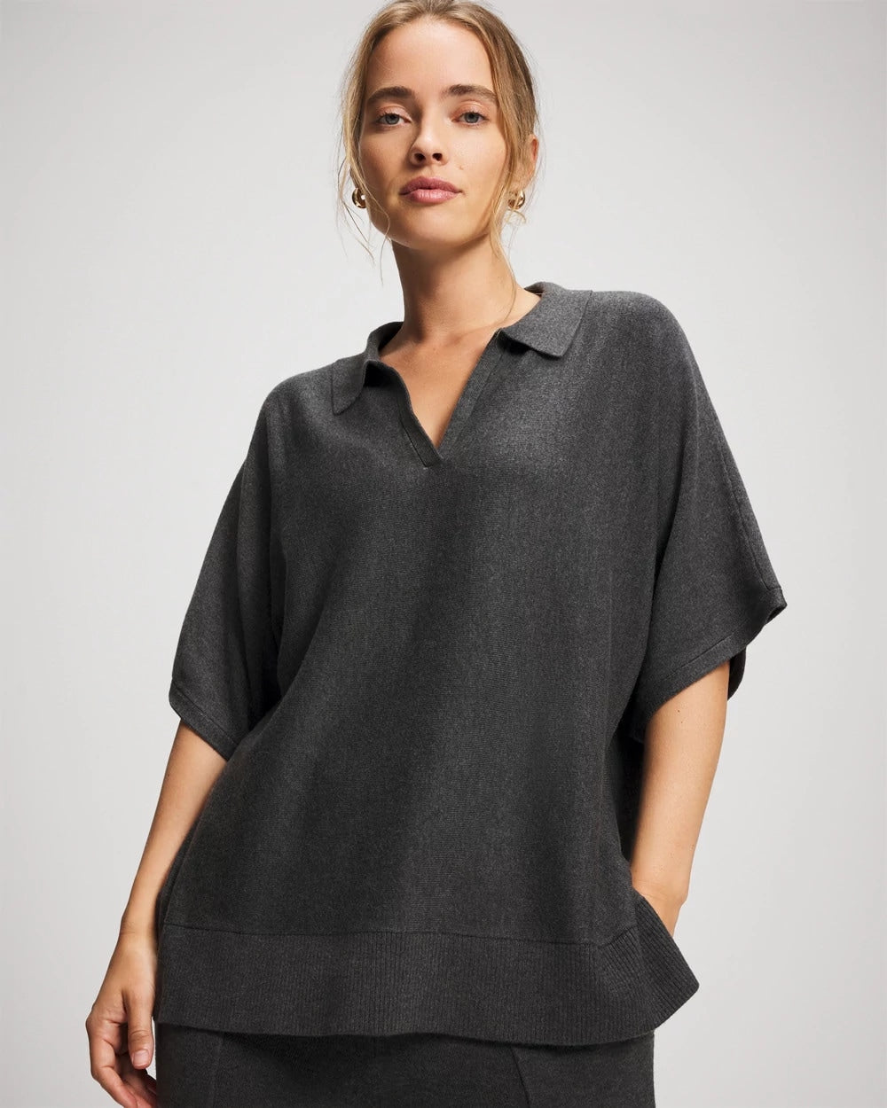 Soma / Premier Knit Sweater Collared Top HEATHER QUARTZ