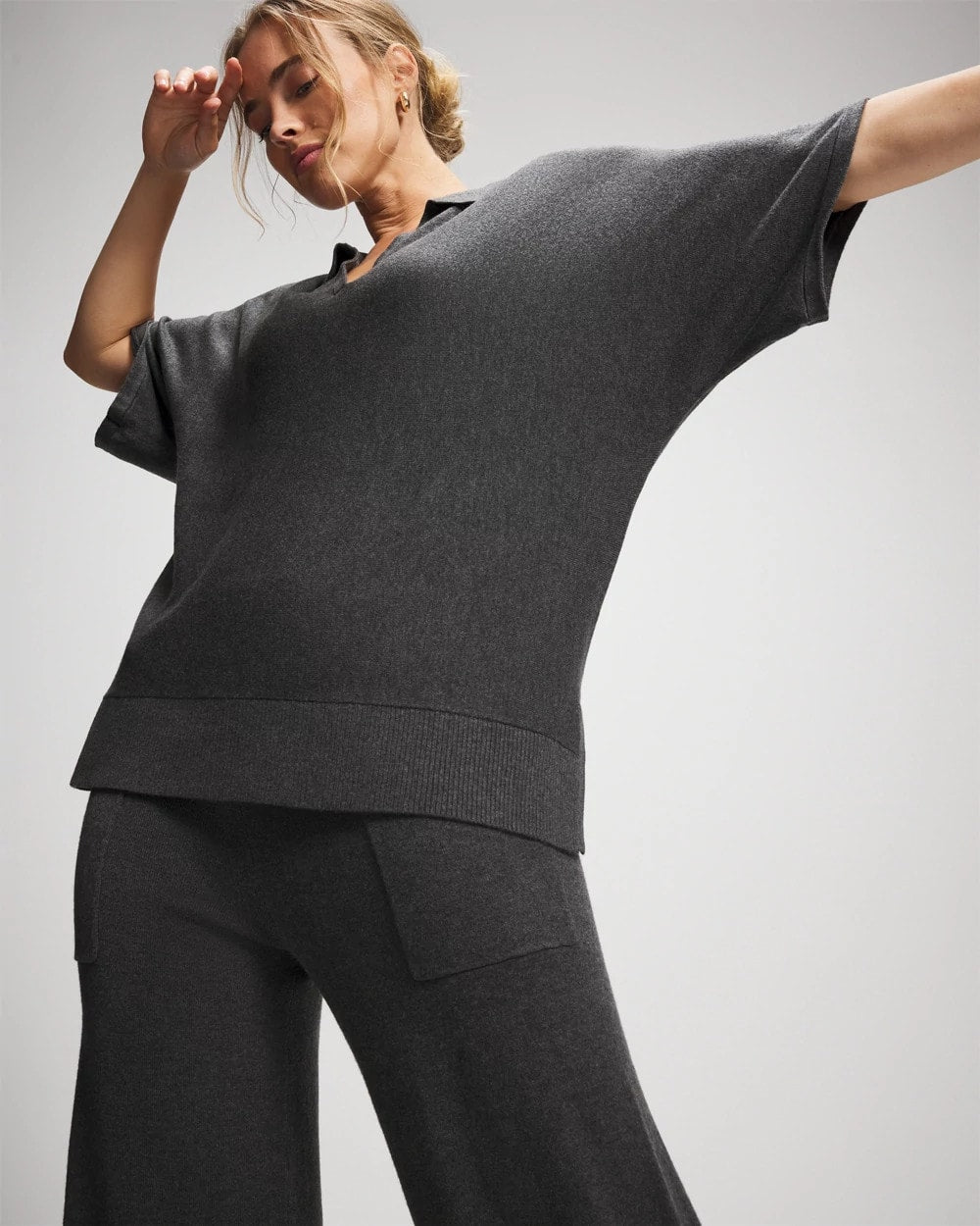 Soma / Premier Knit Sweater Collared Top HEATHER QUARTZ
