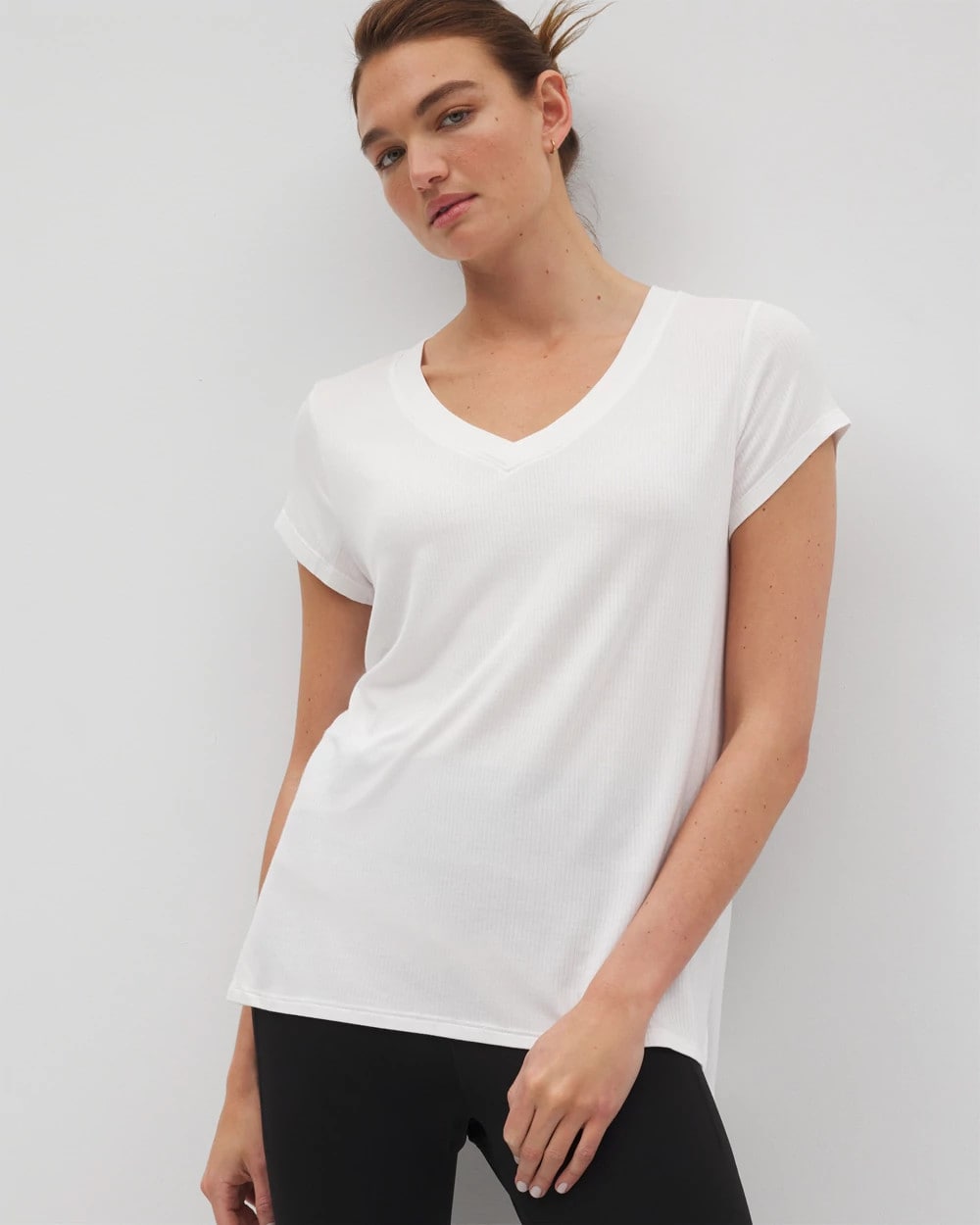 Soma / Rib Knit V-Neck Tee OPTIC WHITE