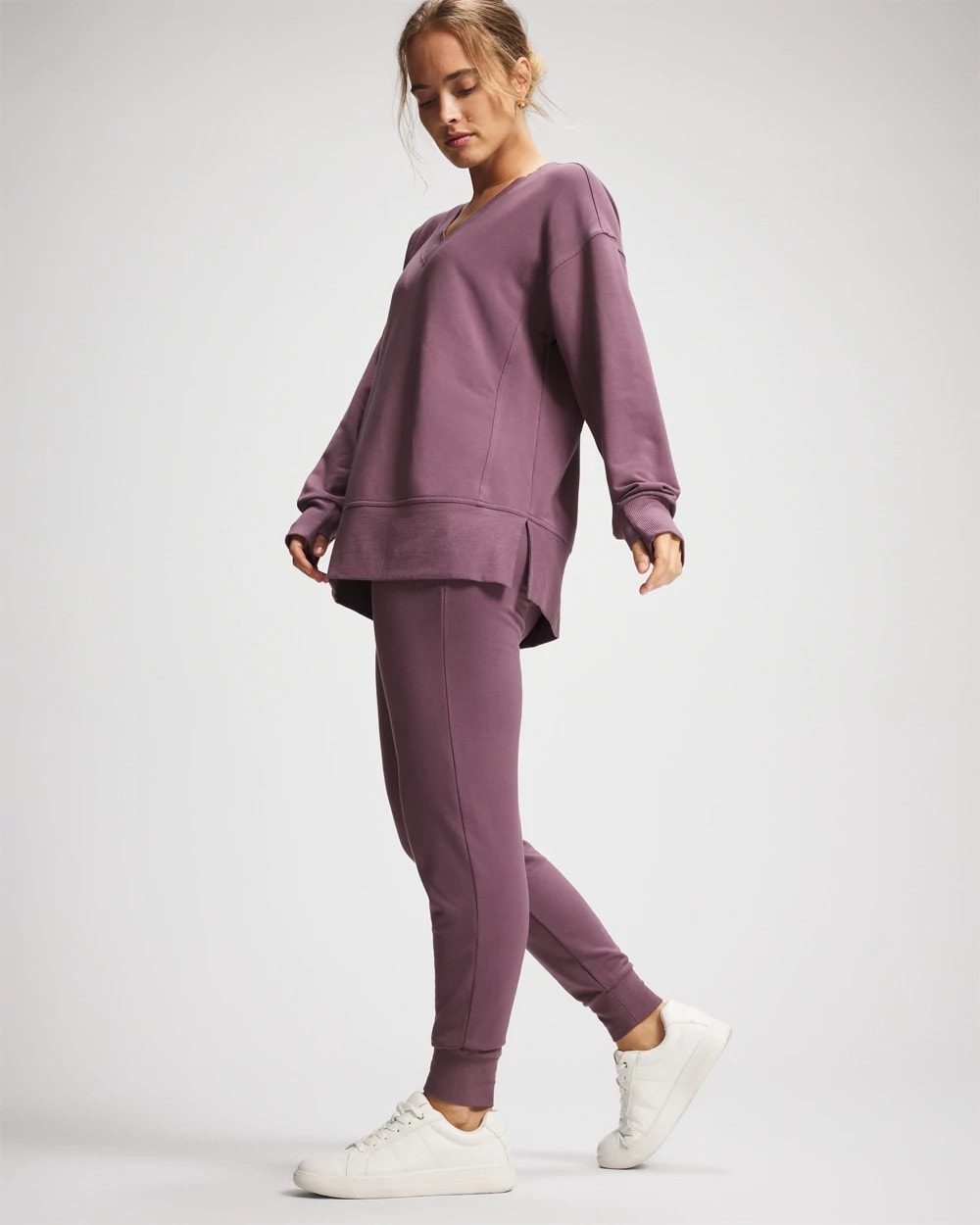 Soma / Ultrasoft Fleece V-Neck Sweatshirt PURPLE FLINT