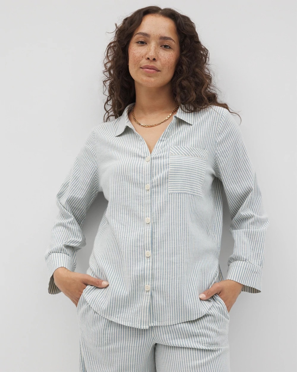 Soma / Beach Cotton Long Sleeve Button-Up BLUE HEAVEN STRIPE