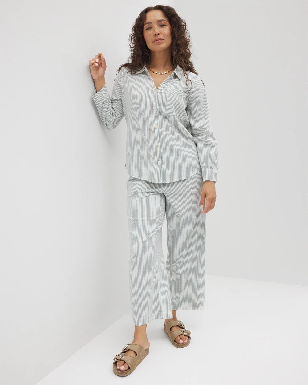 Soma / Beach Cotton Long Sleeve Button-Up BLUE HEAVEN STRIPE