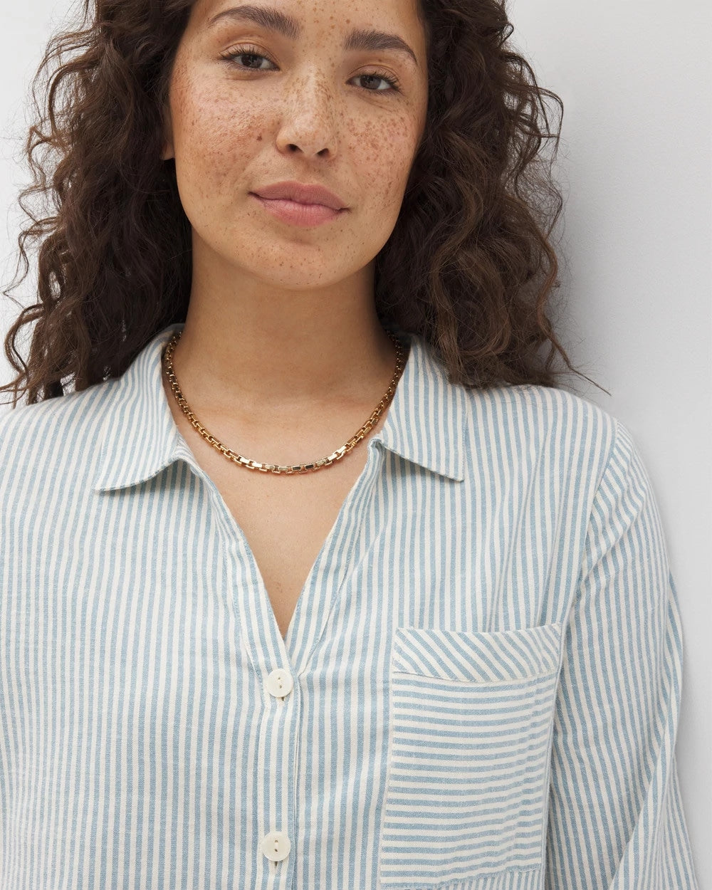 Soma / Beach Cotton Long Sleeve Button-Up BLUE HEAVEN STRIPE